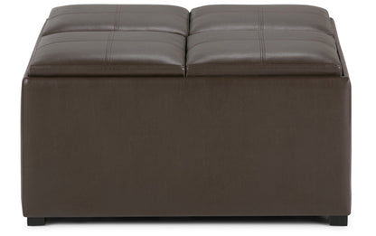 Chocolate Brown Vegan Leather | Avalon Table Ottoman in Vegan Leather