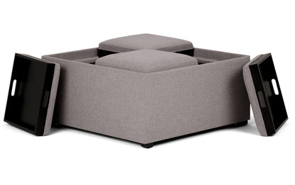 Cloud Grey Linen Style Fabric | Avalon Table Ottoman in Linen