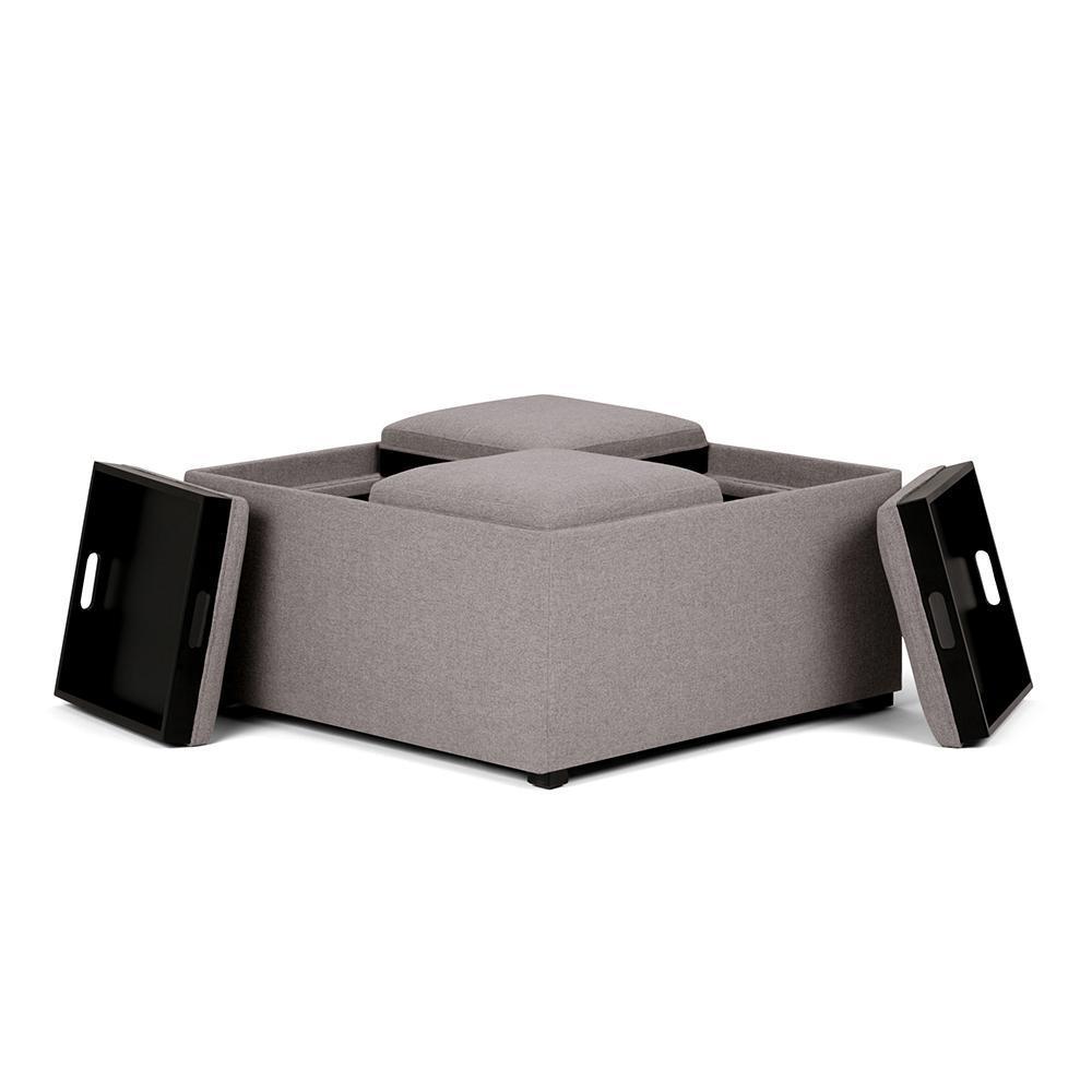 Cloud Grey Linen Style Fabric | Avalon Vegan Leather Square Coffee Table Storage Ottoman