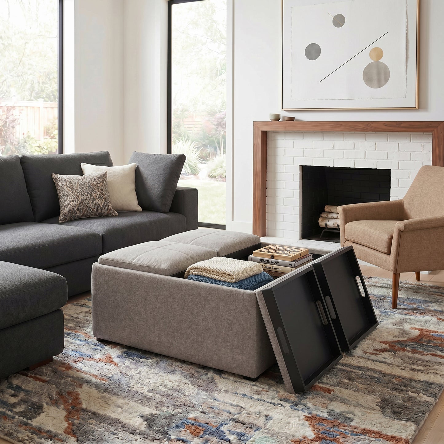 Cloud Grey Linen Style Fabric | Avalon Table Ottoman in Linen