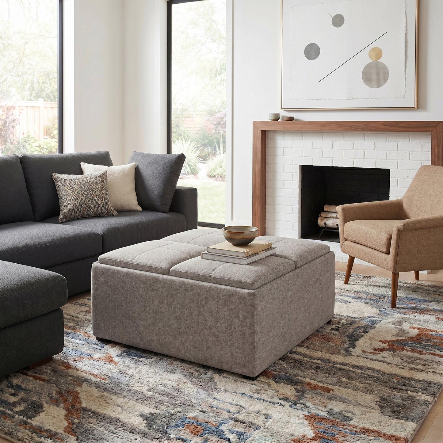 Cloud Grey Linen Style Fabric | Avalon Table Ottoman in Linen