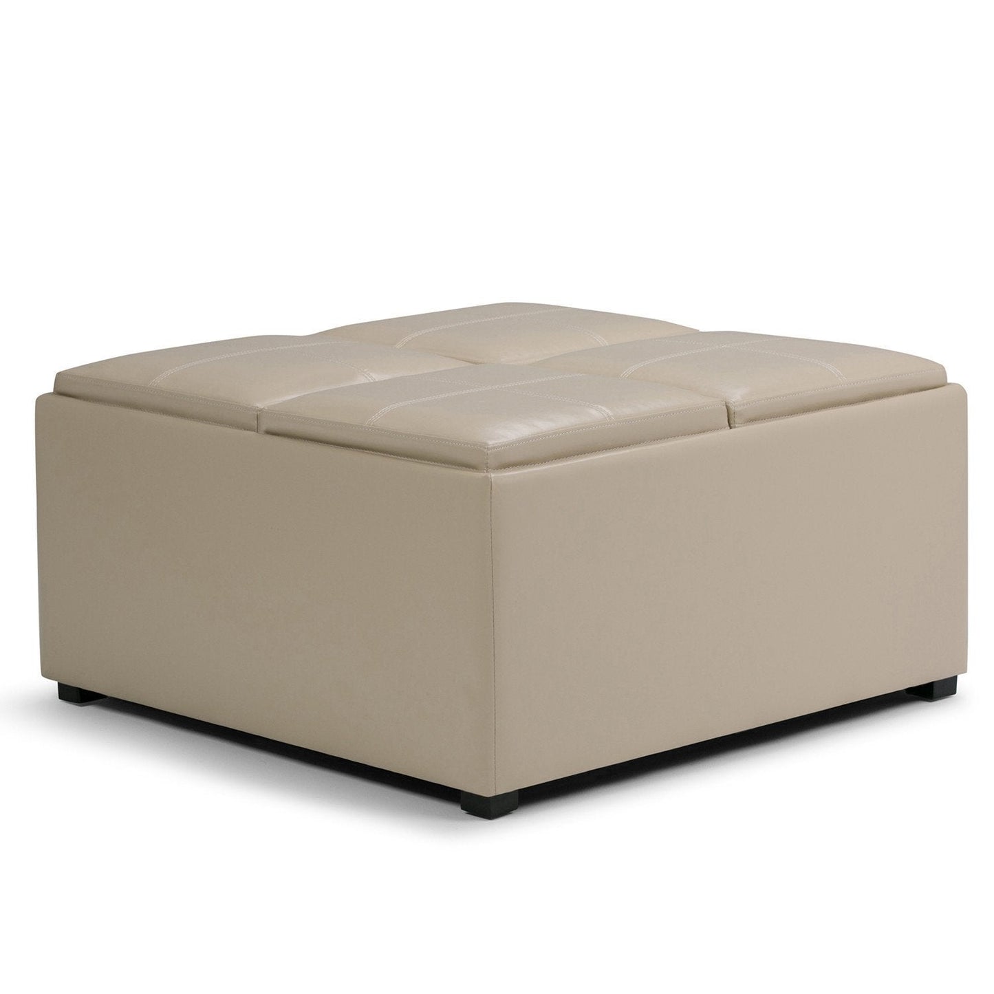 Satin Cream Vegan Leather | Avalon Vegan Leather Square Coffee Table Storage Ottoman