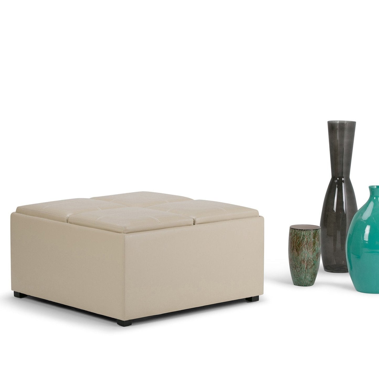 Satin Cream Vegan Leather | Avalon Vegan Leather Square Coffee Table Storage Ottoman