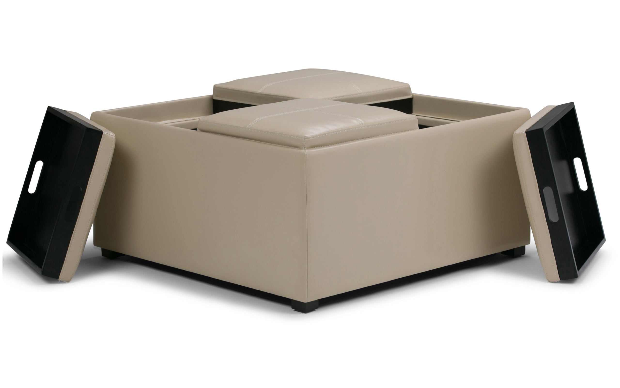 Satin Cream Vegan Leather | Avalon Table Ottoman in Vegan Leather