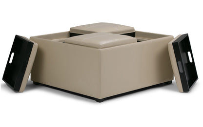 Satin Cream Vegan Leather | Avalon Table Ottoman in Vegan Leather