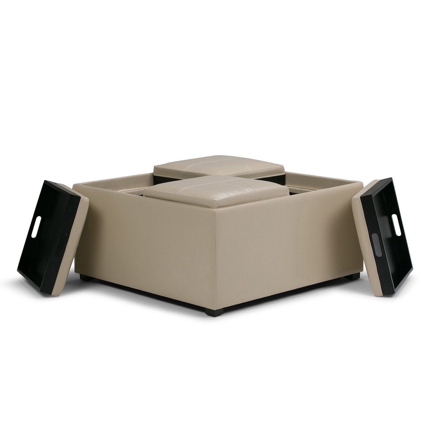Satin Cream Vegan Leather | Avalon Vegan Leather Square Coffee Table Storage Ottoman