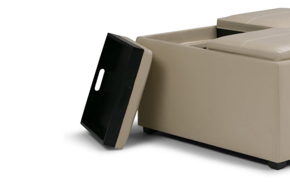 Satin Cream Vegan Leather | Avalon Table Ottoman in Vegan Leather