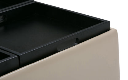 Satin Cream Vegan Leather | Avalon Table Ottoman in Vegan Leather