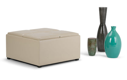 Satin Cream Vegan Leather | Avalon Table Ottoman in Vegan Leather