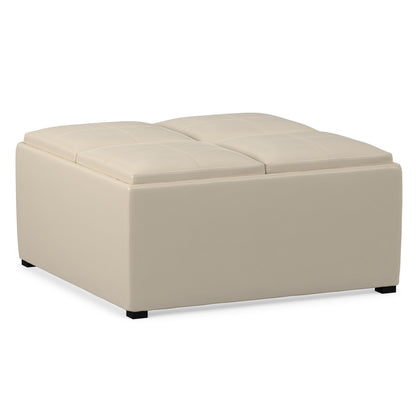 Satin Cream Vegan Leather | Avalon Table Ottoman in Vegan Leather