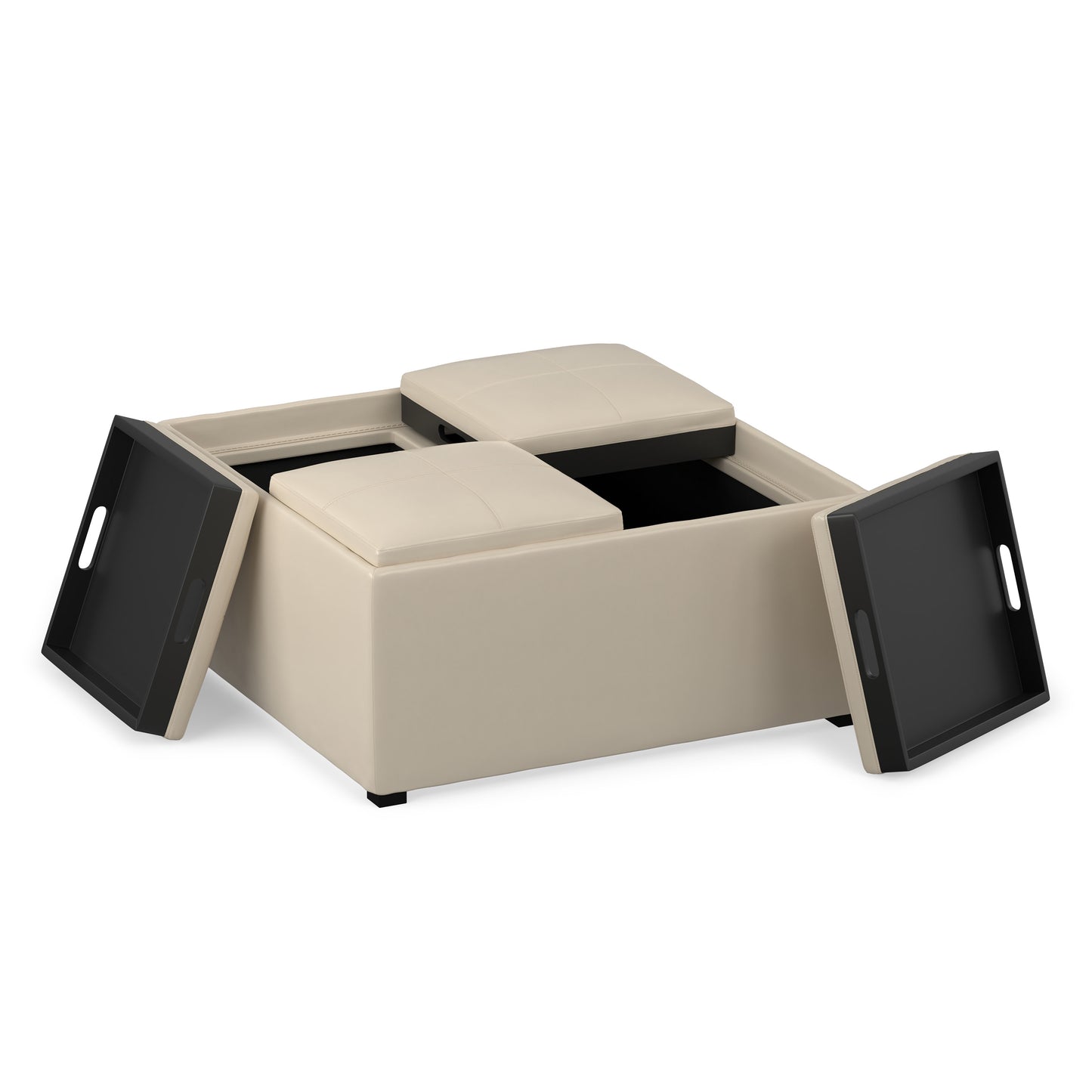 Satin Cream Vegan Leather | Avalon Table Ottoman in Vegan Leather