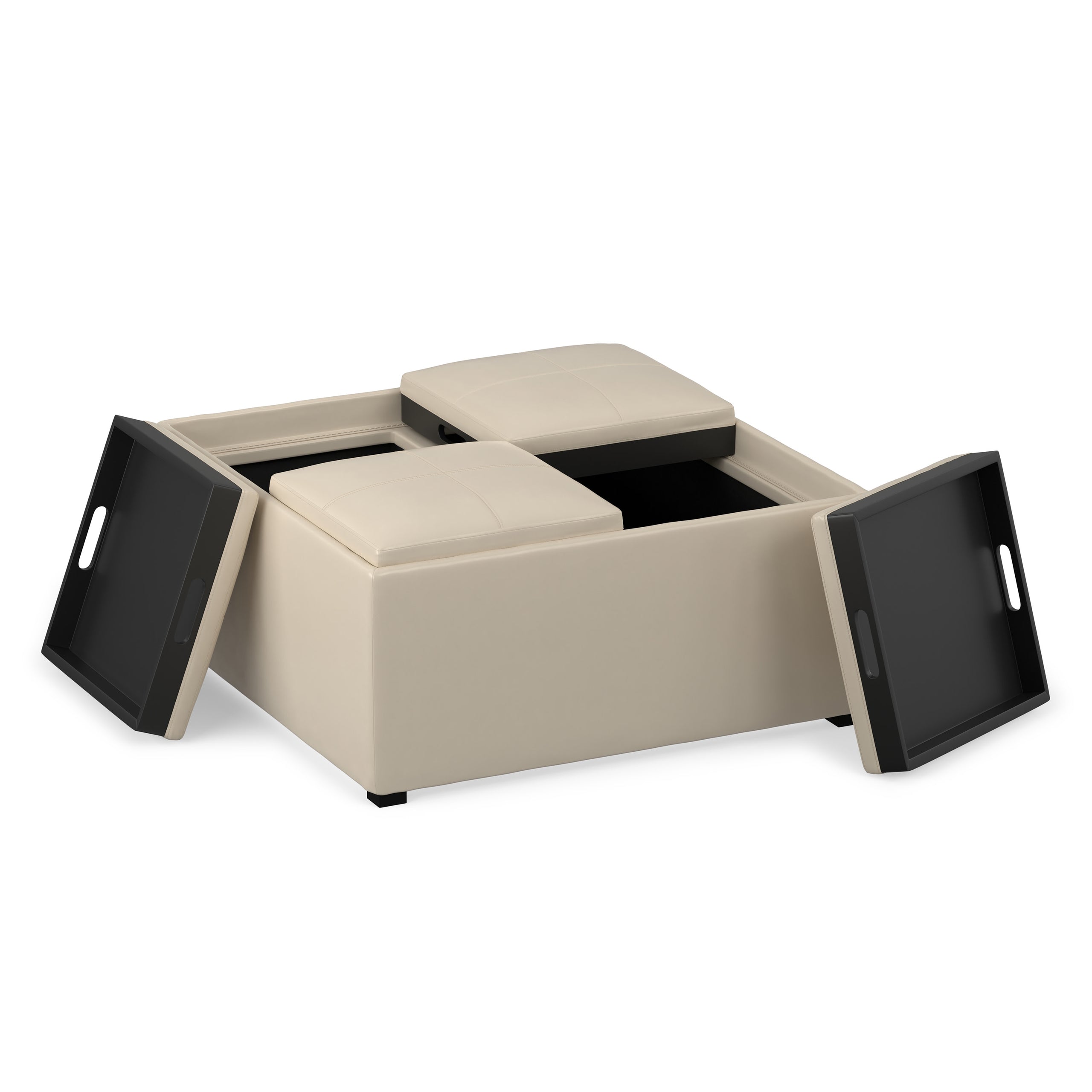 Satin Cream Vegan Leather | Avalon Table Ottoman in Vegan Leather