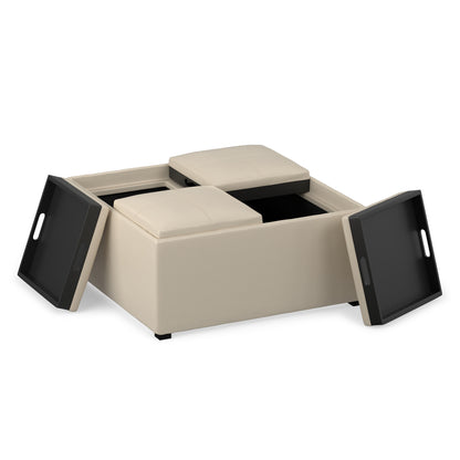 Satin Cream Vegan Leather | Avalon Table Ottoman in Vegan Leather