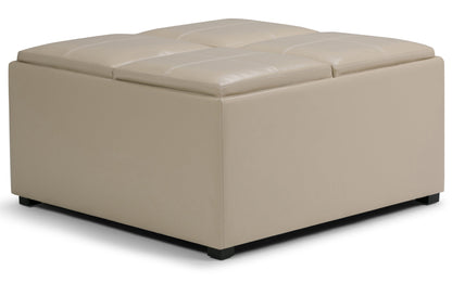 Satin Cream Vegan Leather | Avalon Table Ottoman in Vegan Leather
