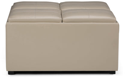 Satin Cream Vegan Leather | Avalon Table Ottoman in Vegan Leather