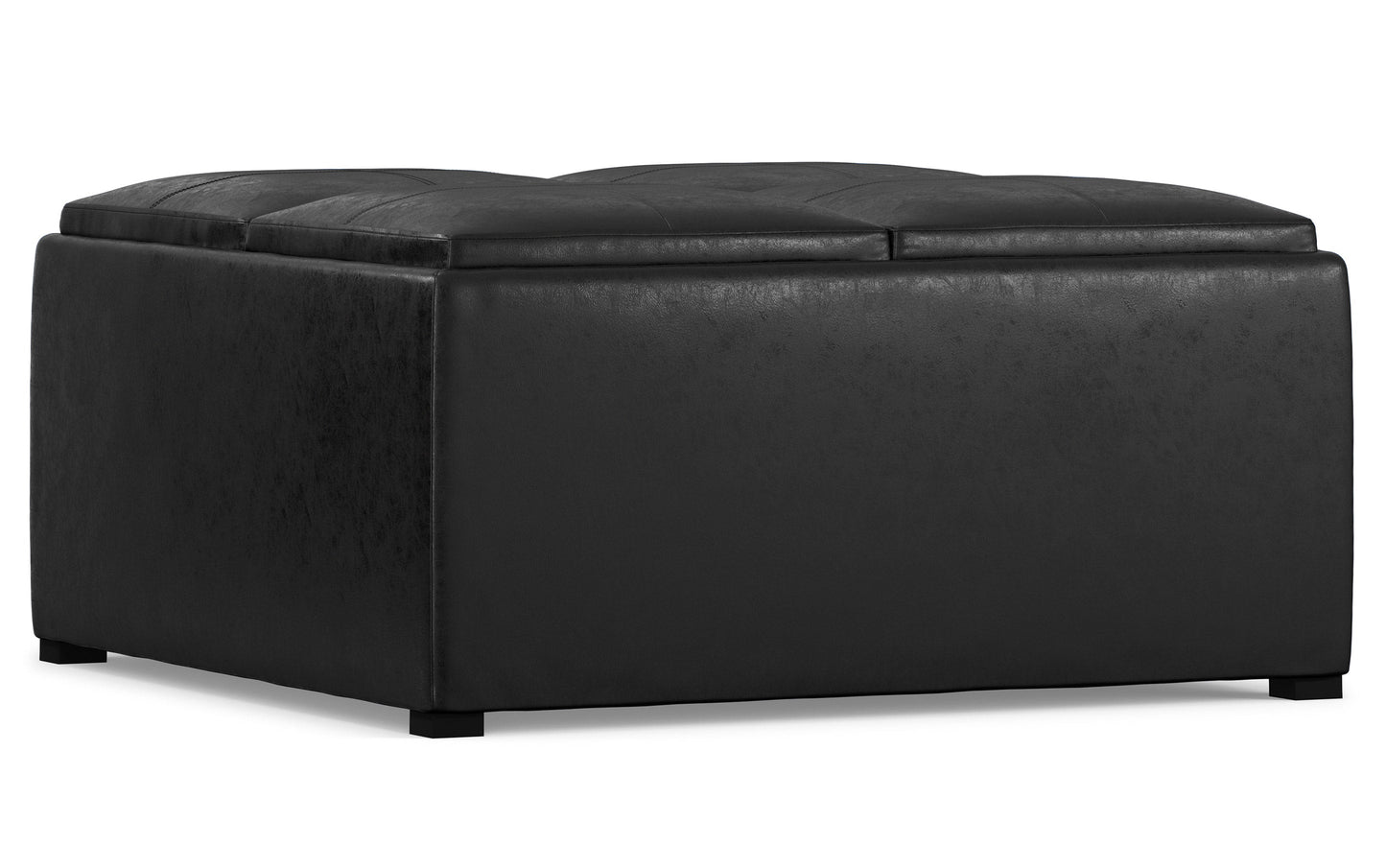 Distressed Black Distressed Vegan Leather | Avalon Vegan Leather Square Coffee Table Storage Ottoman