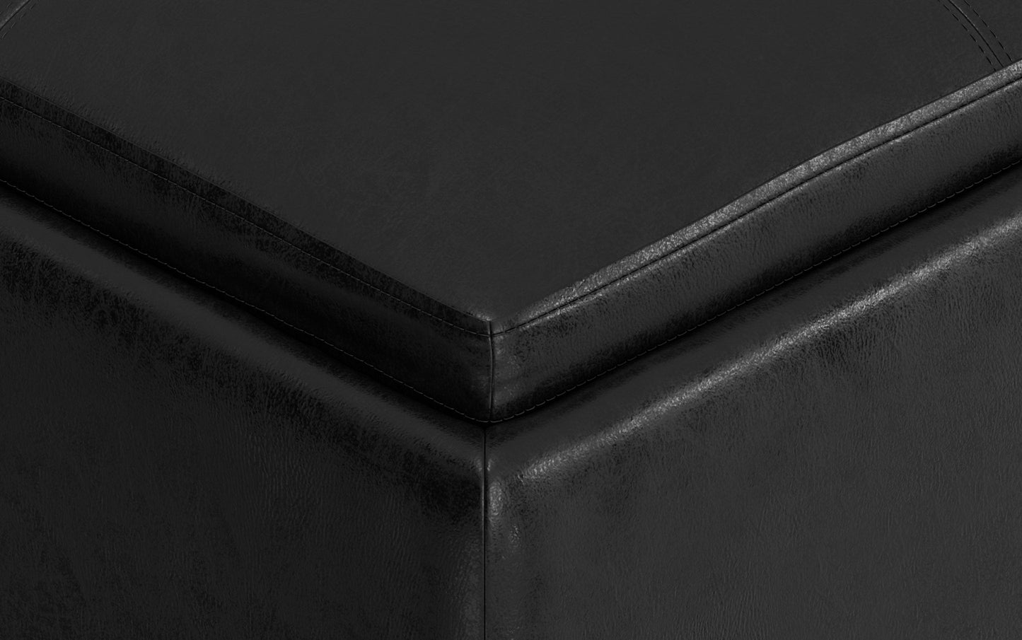 Distressed Black Distressed Vegan Leather | Avalon Vegan Leather Square Coffee Table Storage Ottoman