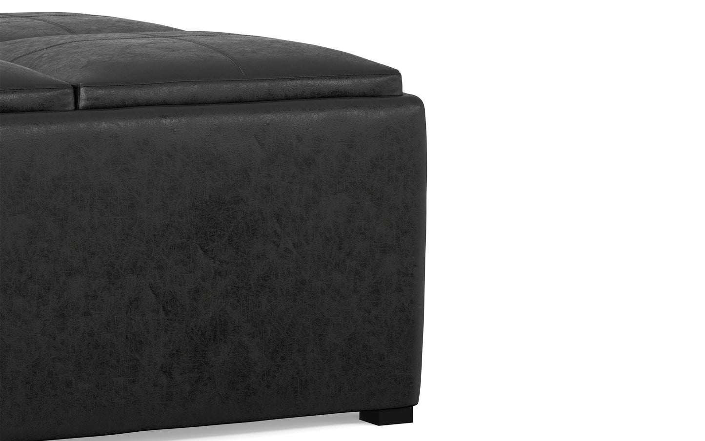 Distressed Black Distressed Vegan Leather | Avalon Vegan Leather Square Coffee Table Storage Ottoman