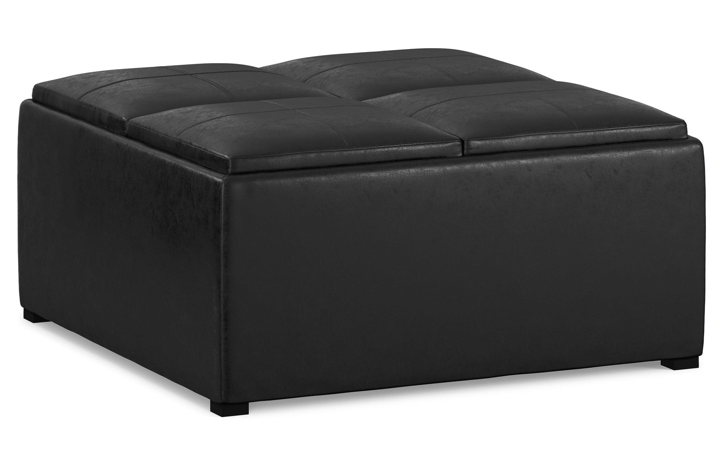 Distressed Black Distressed Vegan Leather | Avalon Vegan Leather Square Coffee Table Storage Ottoman