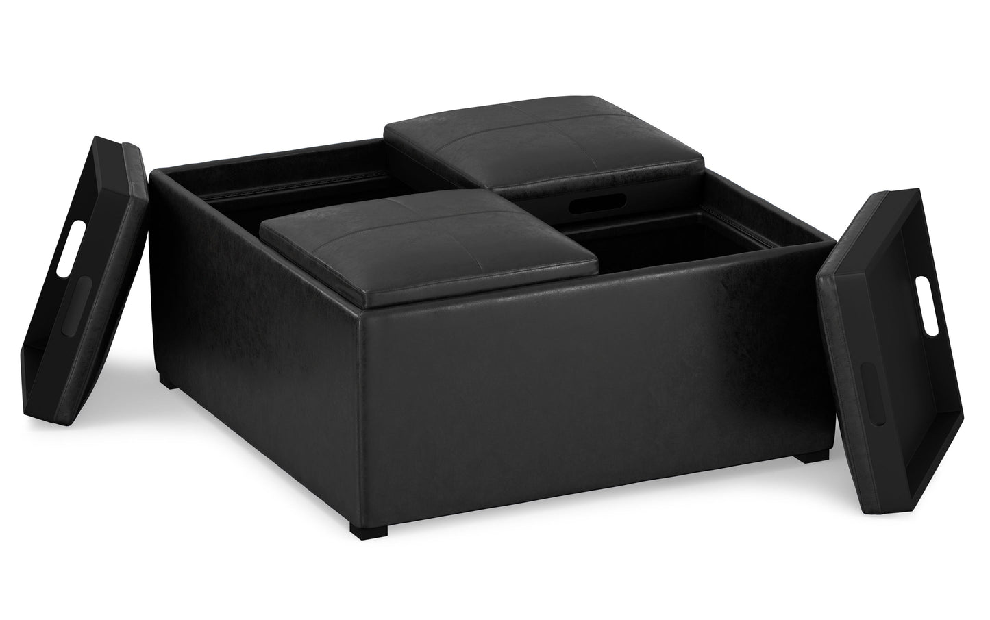 Distressed Black Distressed Vegan Leather | Avalon Vegan Leather Square Coffee Table Storage Ottoman