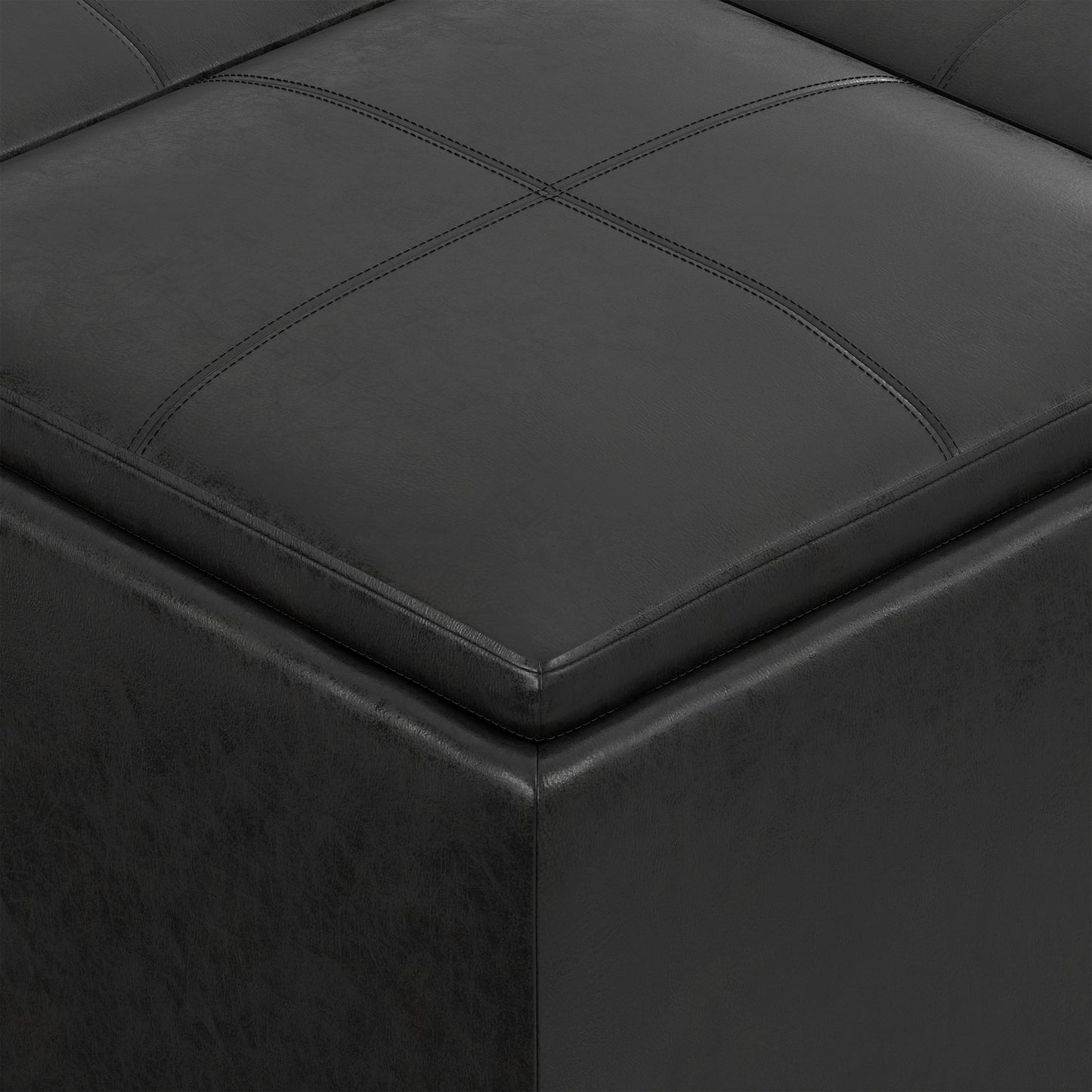 Distressed Black Distressed Vegan Leather | Avalon Table Ottoman in Distressed Vegan Leather