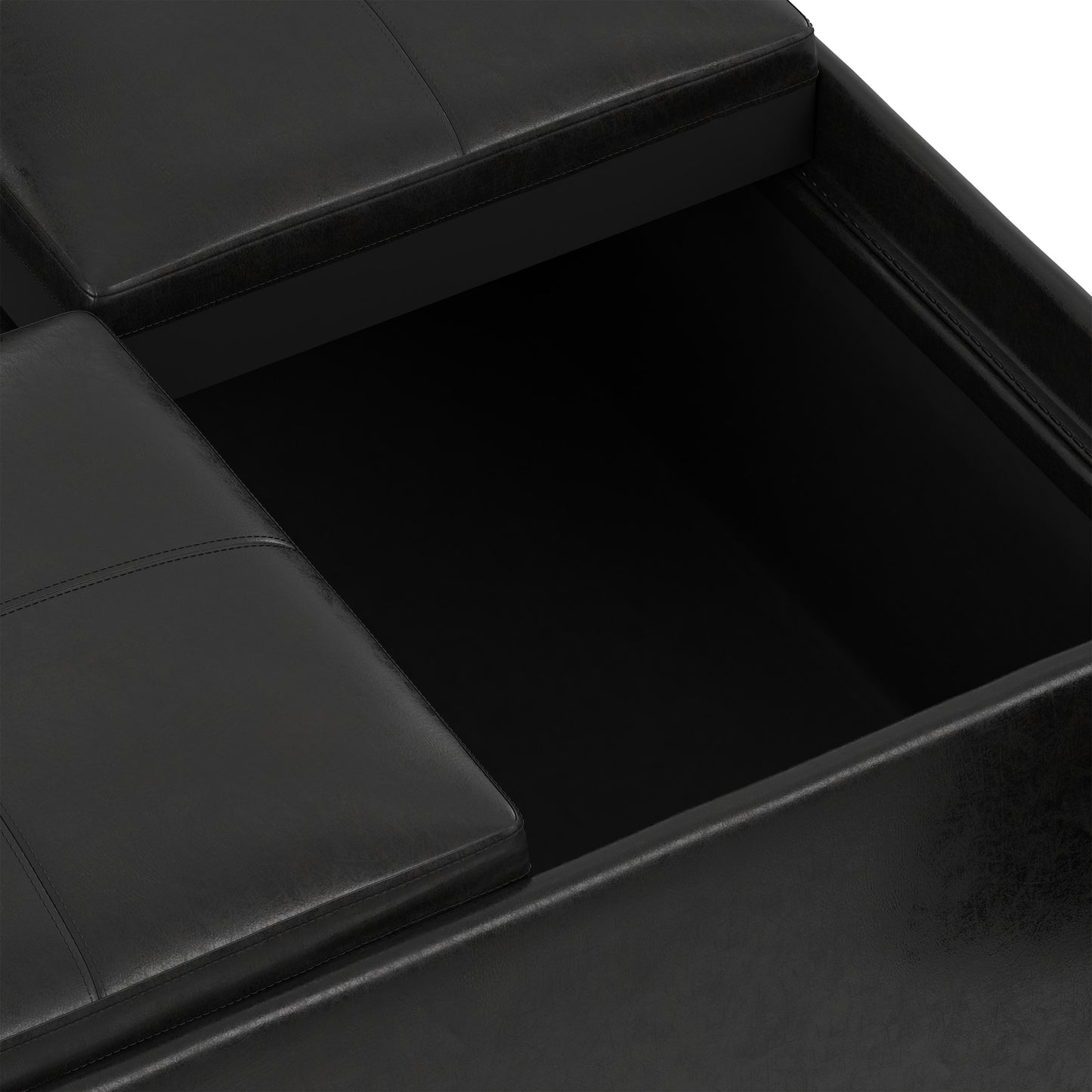 Distressed Black Distressed Vegan Leather | Avalon Table Ottoman in Distressed Vegan Leather
