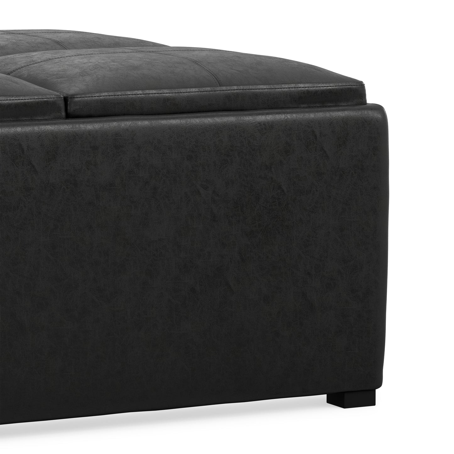 Distressed Black Distressed Vegan Leather | Avalon Table Ottoman in Distressed Vegan Leather