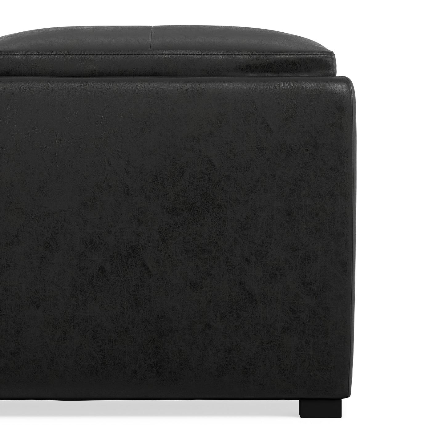 Distressed Black Distressed Vegan Leather | Avalon Table Ottoman in Distressed Vegan Leather