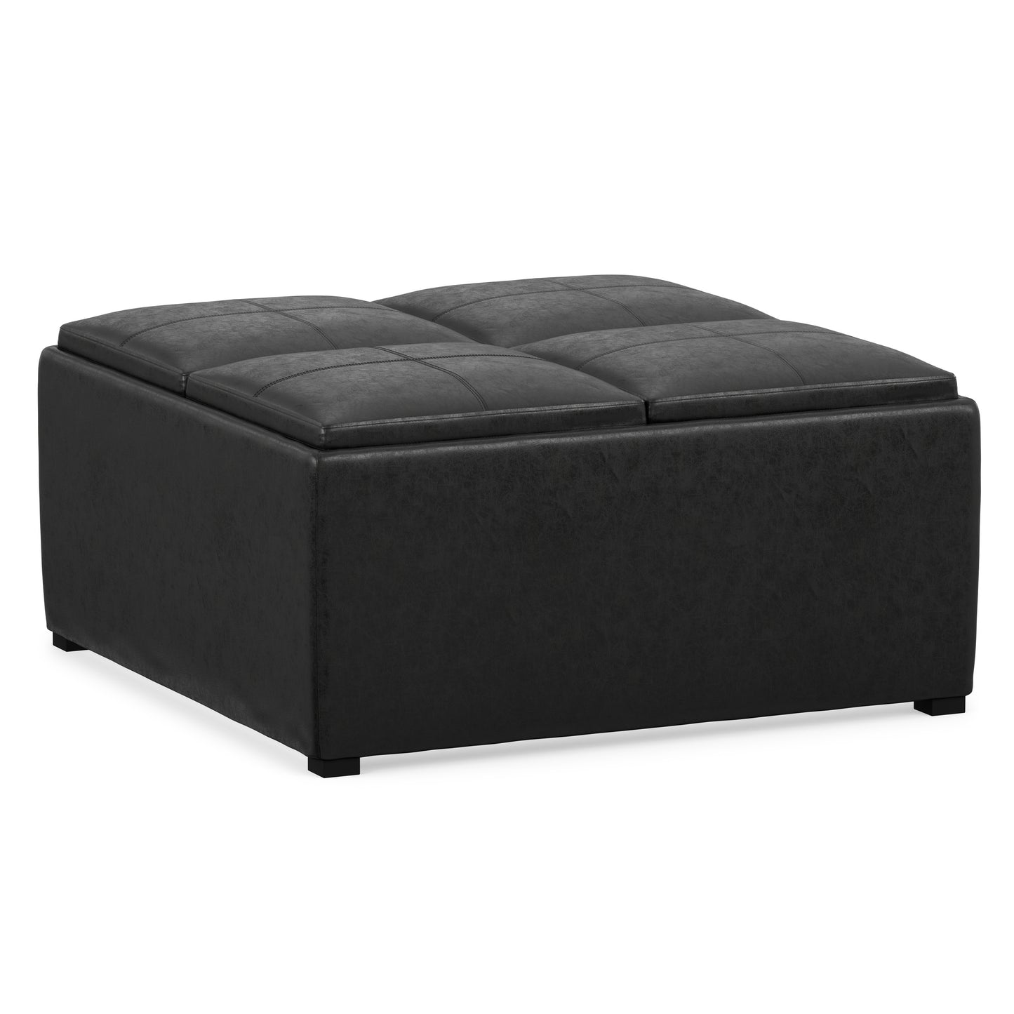 Distressed Black Distressed Vegan Leather | Avalon Table Ottoman in Distressed Vegan Leather