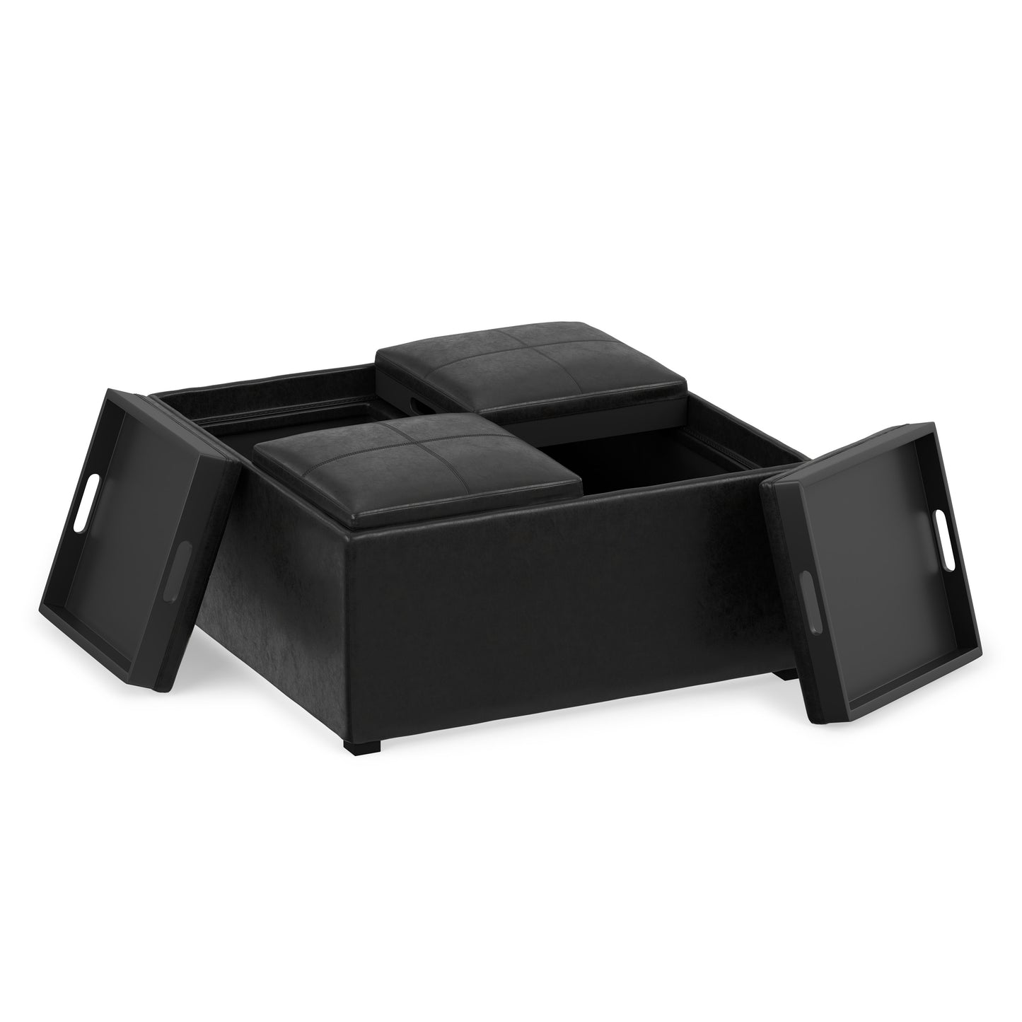 Distressed Black Distressed Vegan Leather | Avalon Table Ottoman in Distressed Vegan Leather