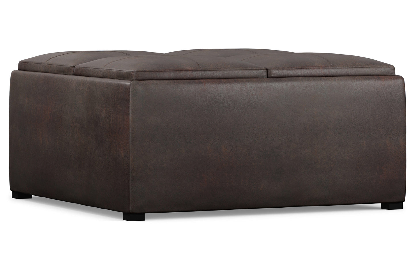 Distressed Brown Distressed Vegan Leather | Avalon Vegan Leather Square Coffee Table Storage Ottoman