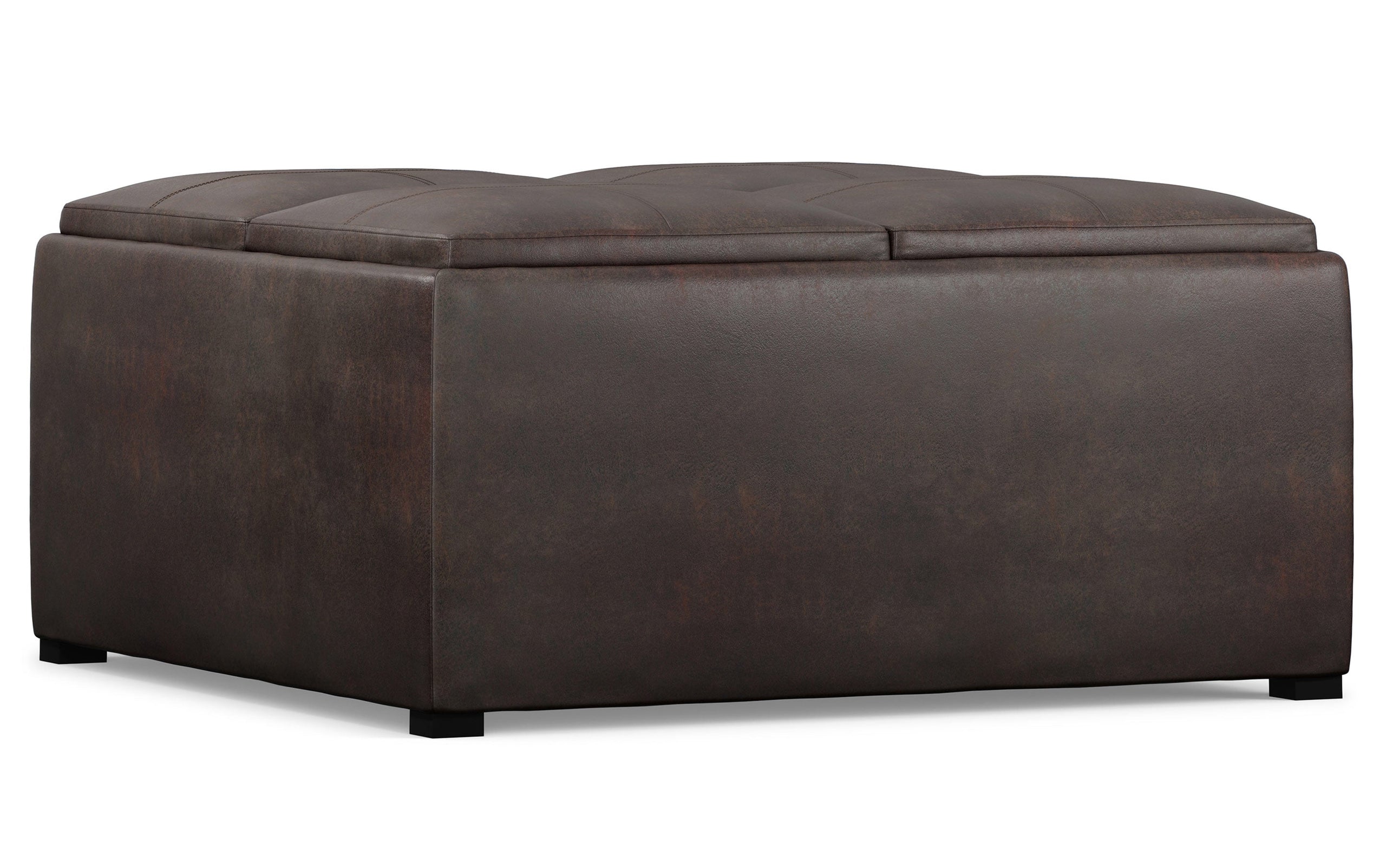 Distressed Brown Distressed Vegan Leather | Avalon Vegan Leather Square Coffee Table Storage Ottoman