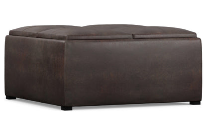 Distressed Brown Distressed Vegan Leather | Avalon Vegan Leather Square Coffee Table Storage Ottoman