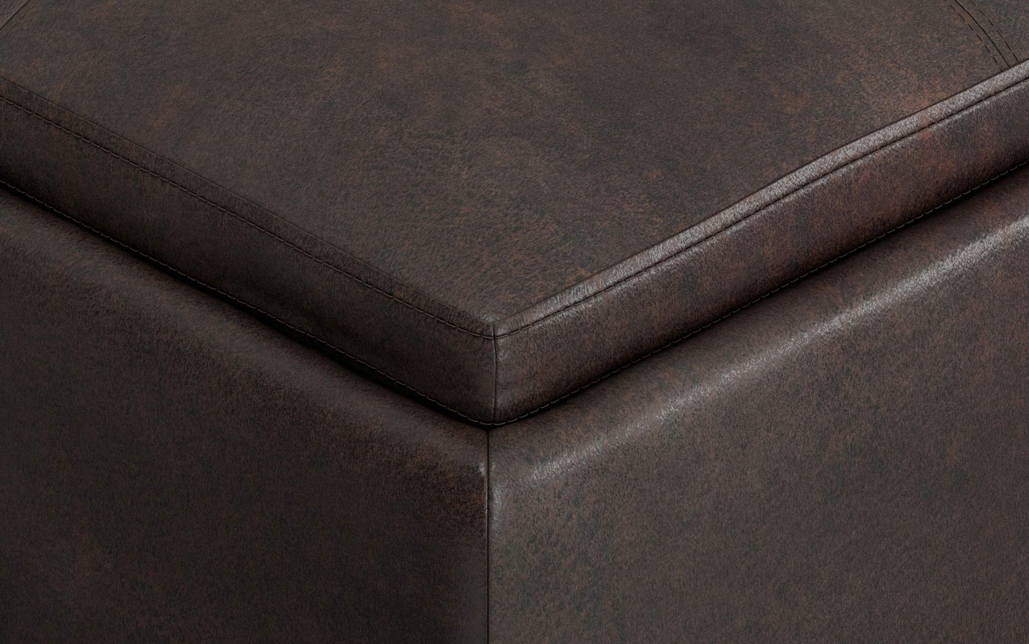 Distressed Brown Distressed Vegan Leather | Avalon Vegan Leather Square Coffee Table Storage Ottoman