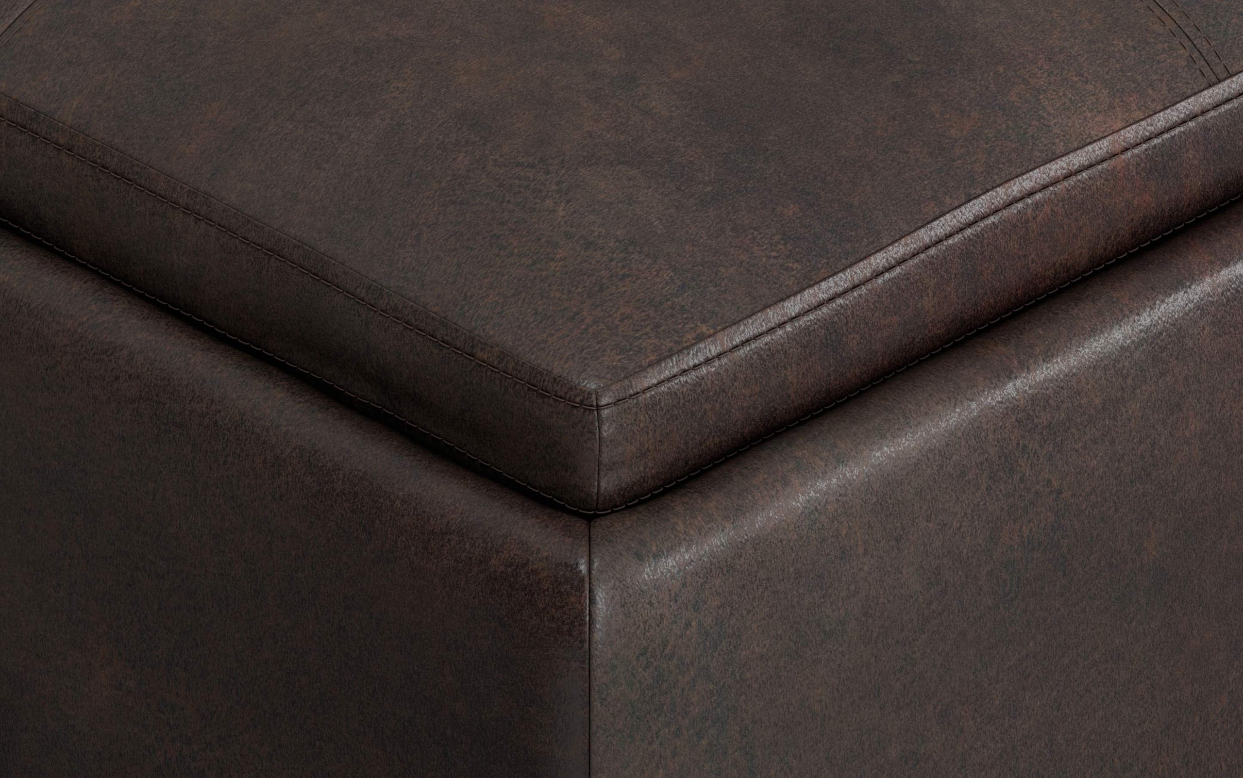 Distressed Brown Distressed Vegan Leather | Avalon Vegan Leather Square Coffee Table Storage Ottoman