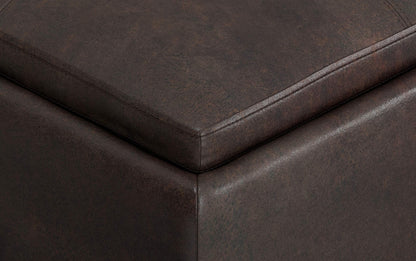 Distressed Brown Distressed Vegan Leather | Avalon Vegan Leather Square Coffee Table Storage Ottoman
