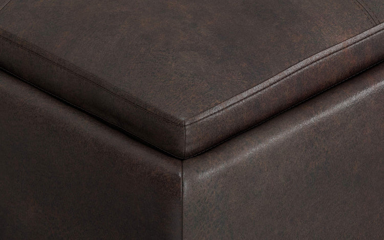 Distressed Brown Distressed Vegan Leather | Avalon Vegan Leather Square Coffee Table Storage Ottoman
