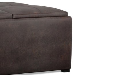 Distressed Brown Distressed Vegan Leather | Avalon Vegan Leather Square Coffee Table Storage Ottoman