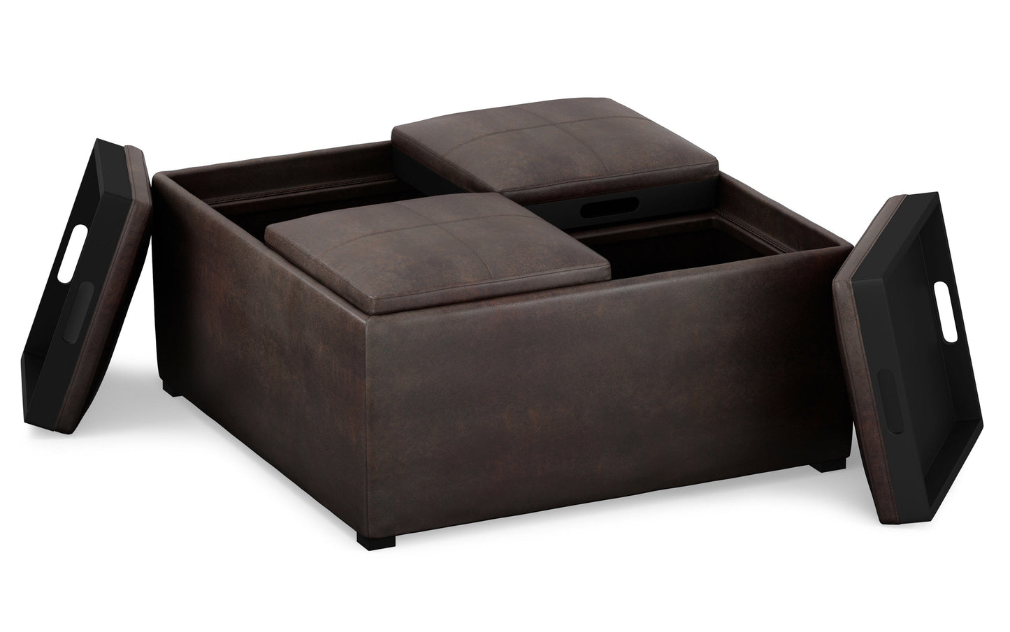 Distressed Brown Distressed Vegan Leather | Avalon Vegan Leather Square Coffee Table Storage Ottoman