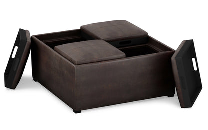 Distressed Brown Distressed Vegan Leather | Avalon Vegan Leather Square Coffee Table Storage Ottoman