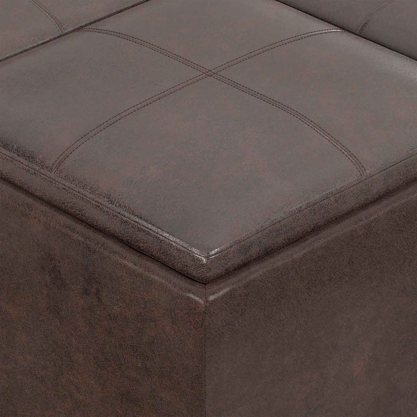 Distressed Brown Distressed Vegan Leather | Avalon Table Ottoman in Distressed Vegan Leather