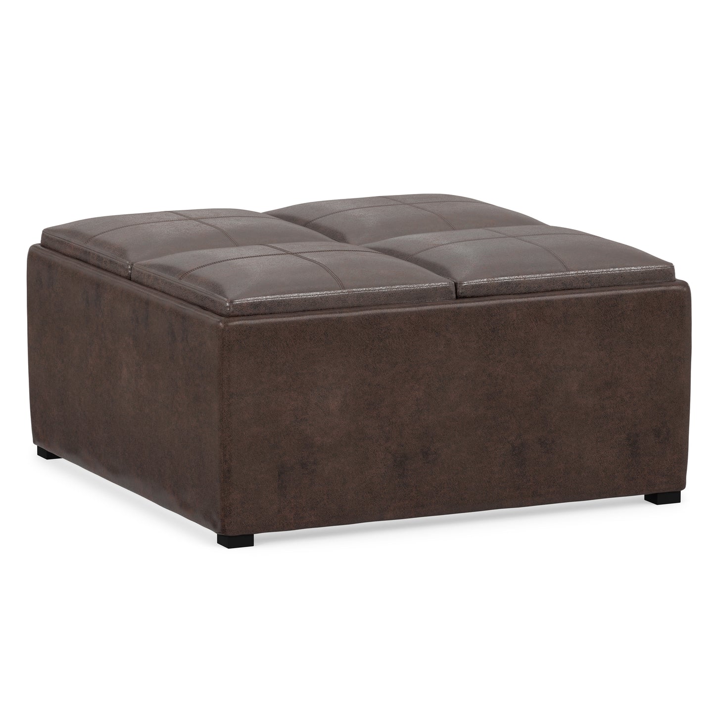 Distressed Brown Distressed Vegan Leather | Avalon Table Ottoman in Distressed Vegan Leather