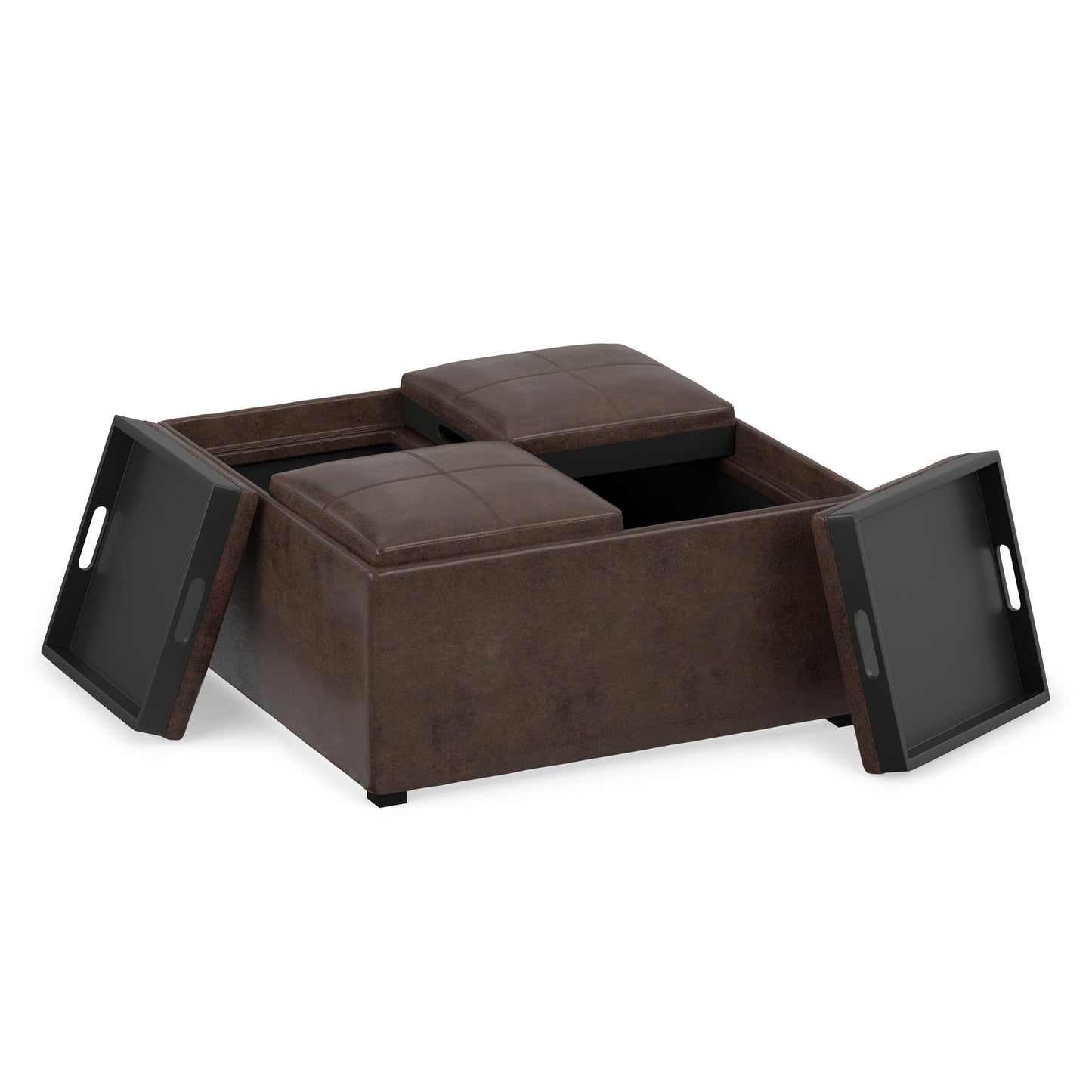 Distressed Brown Distressed Vegan Leather | Avalon Table Ottoman in Distressed Vegan Leather