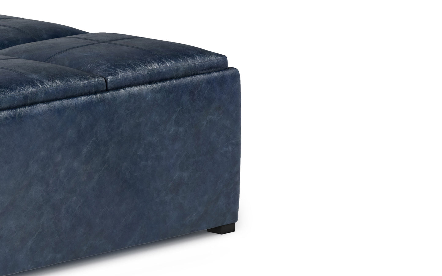 Denim Blue Distressed Vegan Leather | Avalon Vegan Leather Square Coffee Table Storage Ottoman