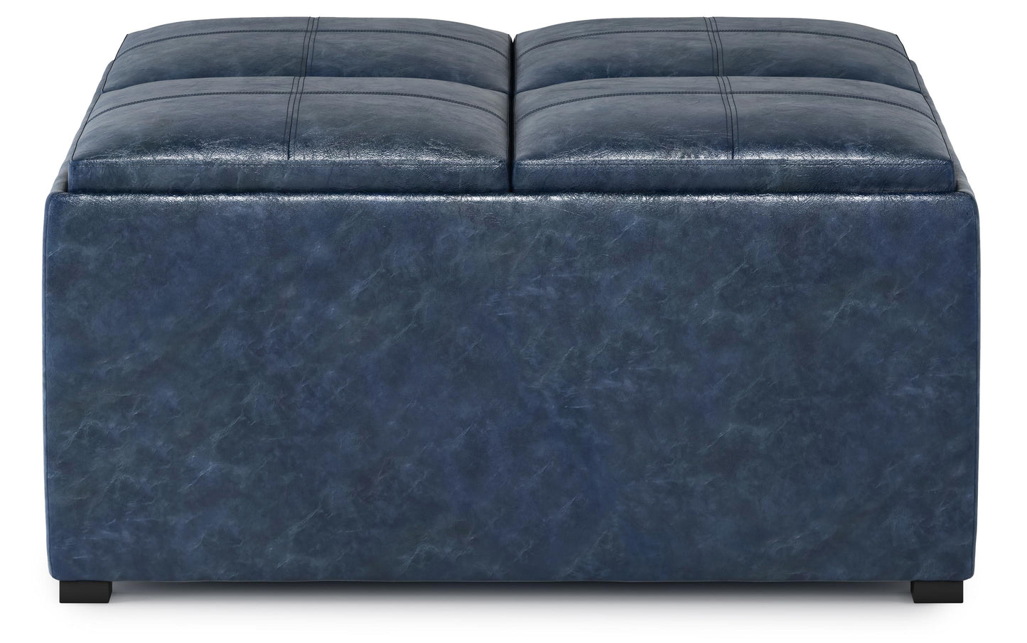 Denim Blue Distressed Vegan Leather | Avalon Vegan Leather Square Coffee Table Storage Ottoman