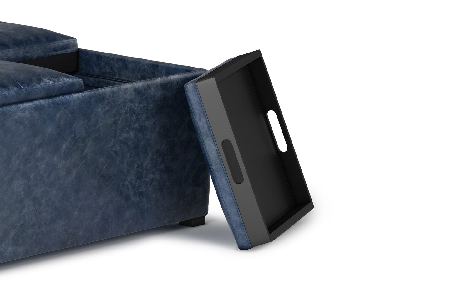 Denim Blue Distressed Vegan Leather | Avalon Vegan Leather Square Coffee Table Storage Ottoman