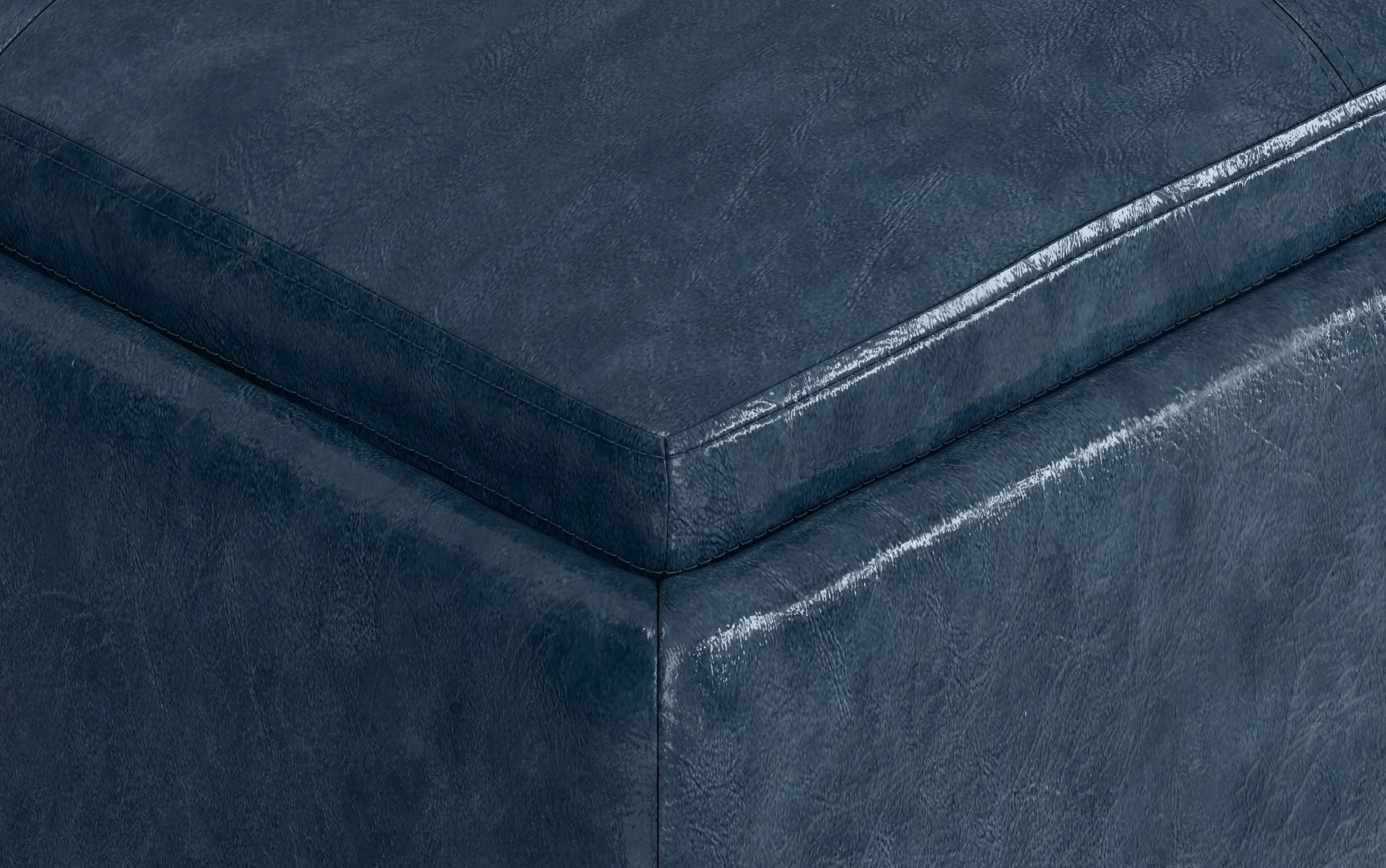 Denim Blue Distressed Vegan Leather | Avalon Vegan Leather Square Coffee Table Storage Ottoman