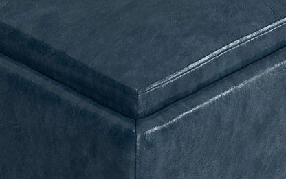 Denim Blue Distressed Vegan Leather | Avalon Vegan Leather Square Coffee Table Storage Ottoman