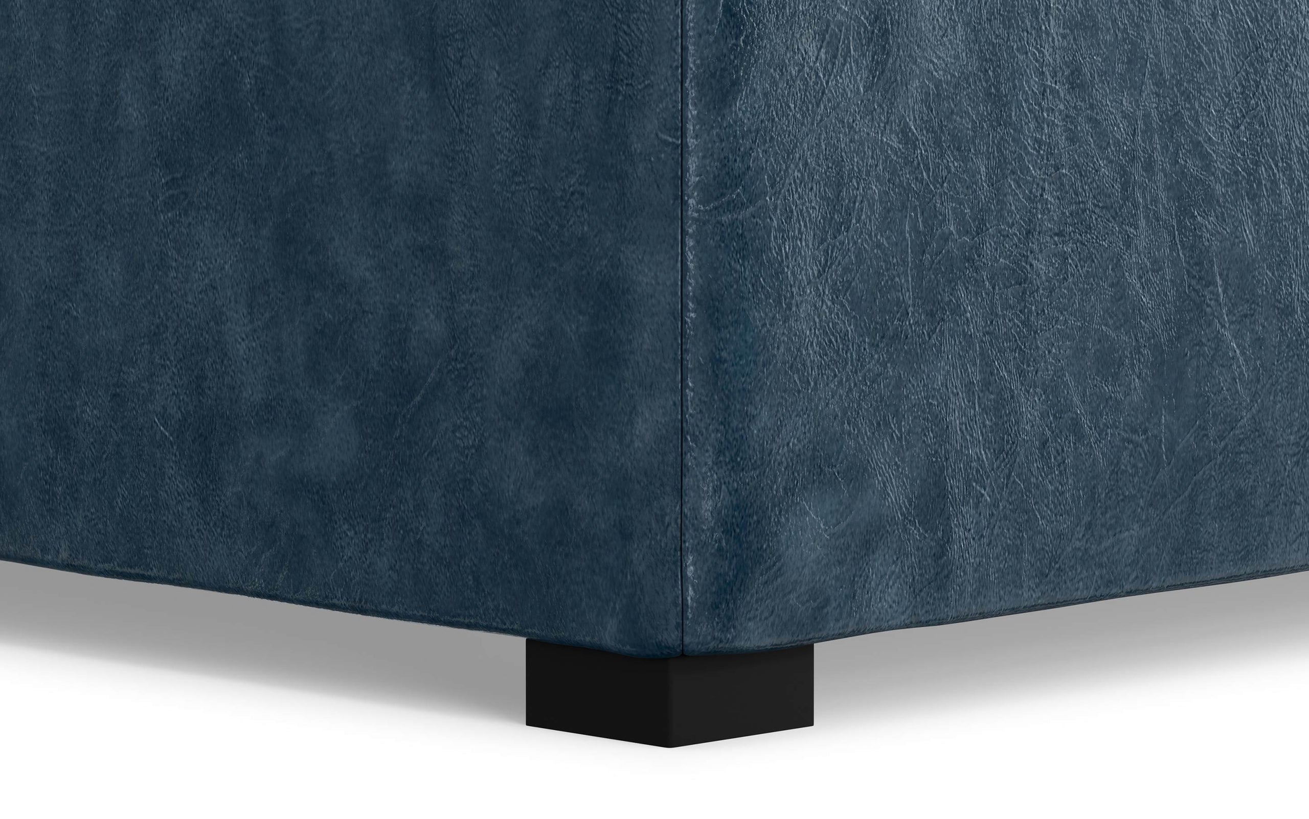 Denim Blue Distressed Vegan Leather | Avalon Vegan Leather Square Coffee Table Storage Ottoman