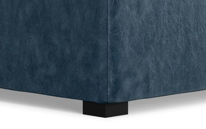 Denim Blue Distressed Vegan Leather | Avalon Vegan Leather Square Coffee Table Storage Ottoman
